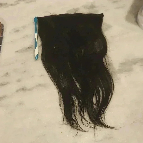 Human Hair Clip On Black Extensions 14" One Piece - Picture 3 of 4
